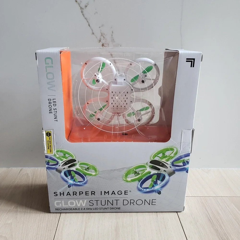 Sharper Image Glow Stunt Drone White Rechargeable LED Quadcopter USB RC Headless